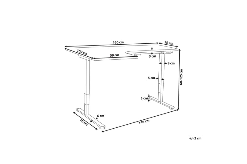 Bina Skrivebord 109x160 cm - Hvid - Møbler - Borde - Kontorbord - Skrivebord - hæve-sænke-bord