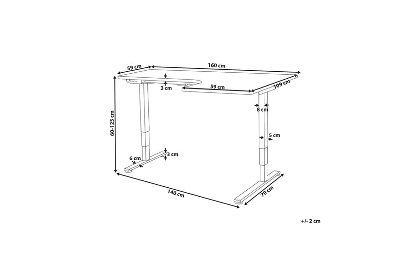 Bina Skrivebord 109x160 cm - Hvid - Møbler - Borde - Kontorbord - Skrivebord - hæve-sænke-bord