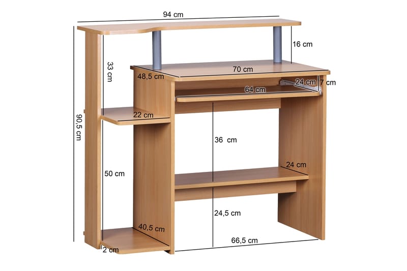 Bozanich Skrivebord 94 cm med Opbevaring Hylder - Natur - Møbler - Borde - Kontorbord - Skrivebord