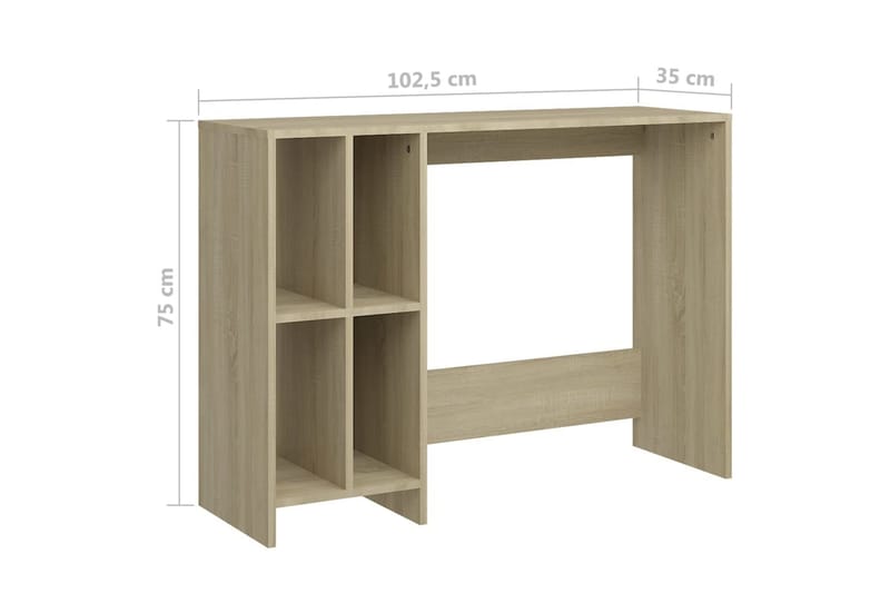 computerbord 102,5x35x75 cm spånplade sonoma-eg - Brun - Møbler - Borde - Kontorbord - Skrivebord