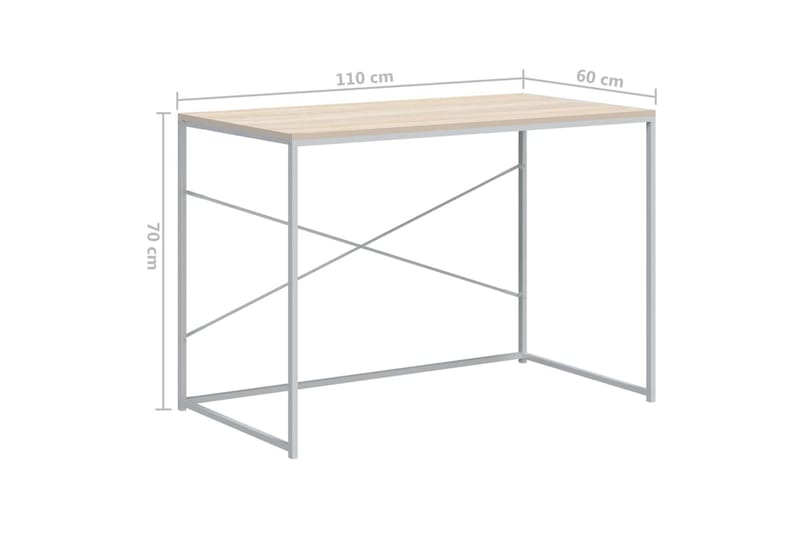 computerbord 110x60x70 cm spånplade hvid og egetræsfarvet - Brun - Møbler - Borde - Kontorbord - Skrivebord