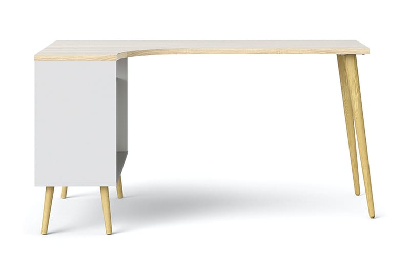 Delta Skrivebord 145 cm med Opbevaring Skuffer + Hylder - Hvid/Natur - hæve-sænke-bord - Skrivebord - Computerbord