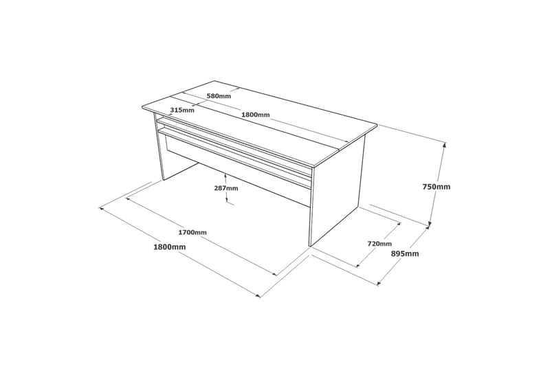 Desgrar Skrivebord 180 cm - Brun/Betongrå/Antracit - Møbler - Borde - Kontorbord - Skrivebord