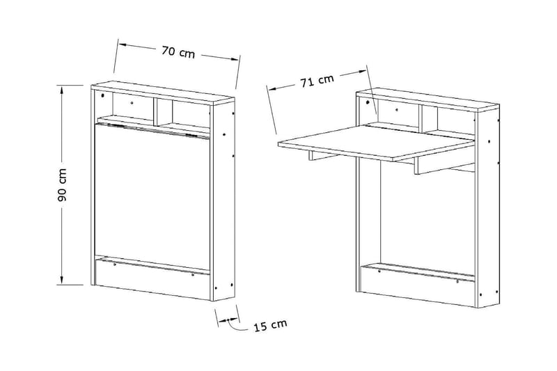 Elegancia Vægskrivebord 70 cm med Opbevaring Hylde Udvidelig - Hvid - Møbler - Borde - Kontorbord - Skrivebord