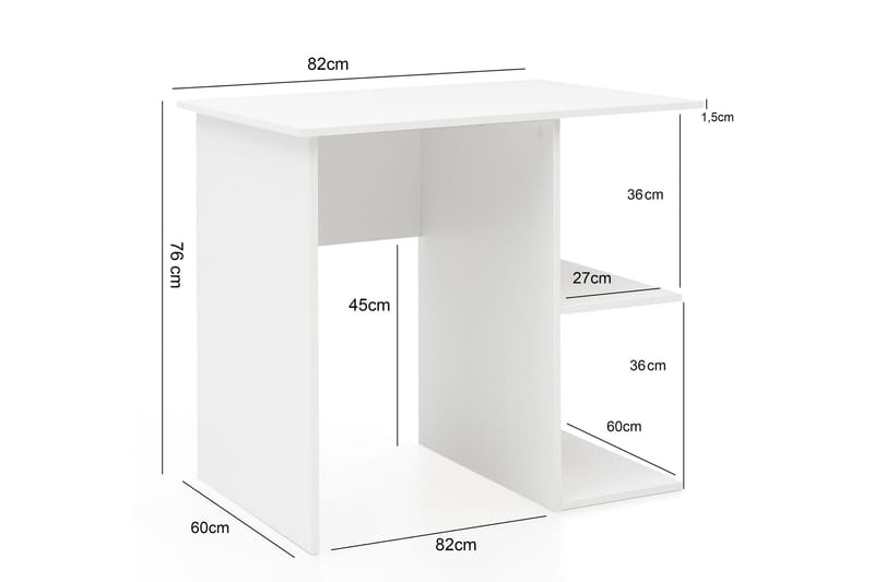 Farleys Skrivebord 82 cm med Opbevaring Hylder - Hvid - Møbler - Borde - Kontorbord - Skrivebord