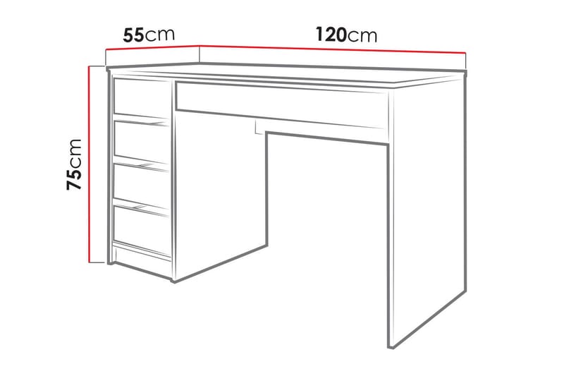 Harland Skrivebord 120 cm med 5 Opbevaringsskuffer - Hvid/Hvid Højglans - Møbler - Borde - Kontorbord - Skrivebord