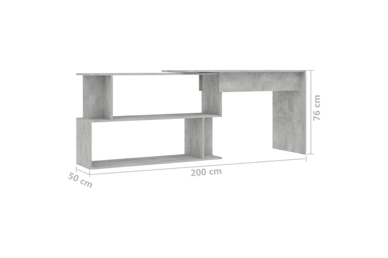 Hjørneskrivebord 200x50x76 cm Spånplade Betongrå - Grå - Møbler - Borde - Kontorbord - Skrivebord