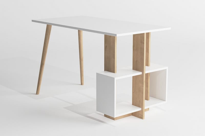 Keachi Side Skrivebord 120 cm med Opbevaring Hylder - Natur/Hvid - hæve-sænke-bord - Skrivebord - Computerbord