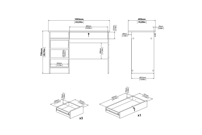 Klintberg Skrivebord 109 cm - Hvid - Møbler - Borde - Kontorbord - Skrivebord