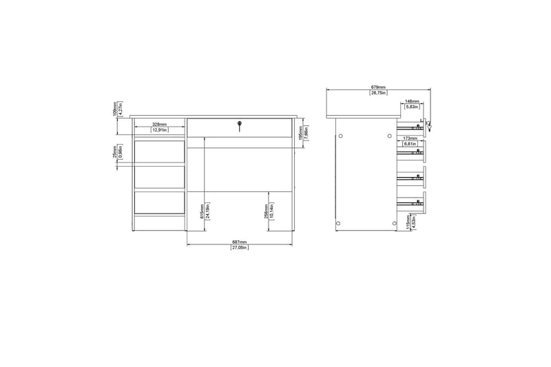 Klintberg Skrivebord 109 cm - Hvid - Møbler - Borde - Kontorbord - Skrivebord