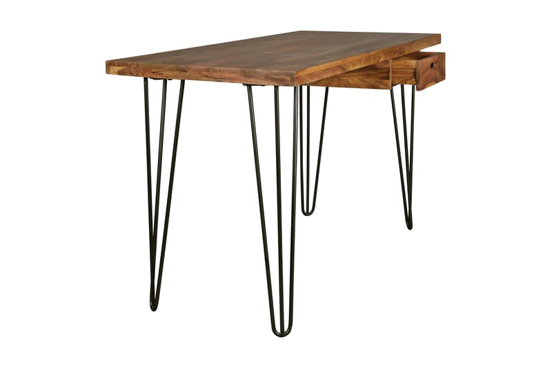 Langner Skrivebord 130 cm med Opbevaring Skuffe - Massivt Træ/Sort - hæve-sænke-bord - Skrivebord - Computerbord