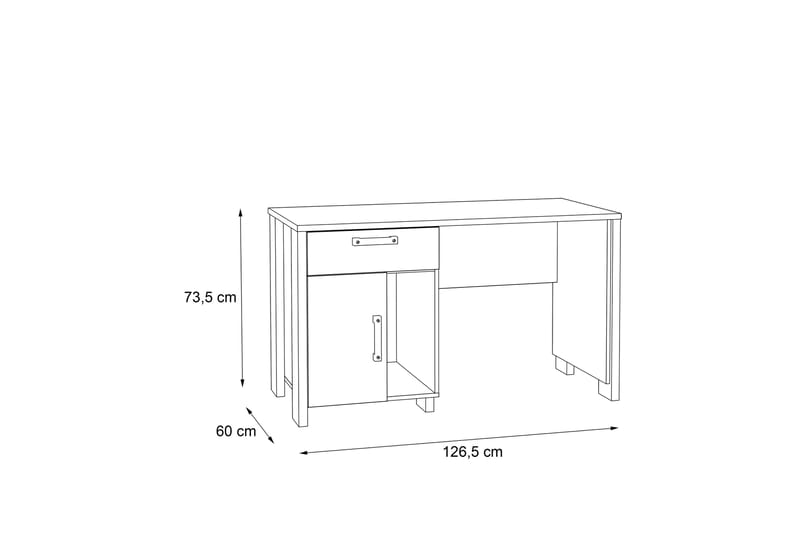 Lazarius Skrivebord 155 cm med Opbevaring Skab + Skuffe + Hy - Brun/Grå - Møbler - Borde - Kontorbord - Skrivebord