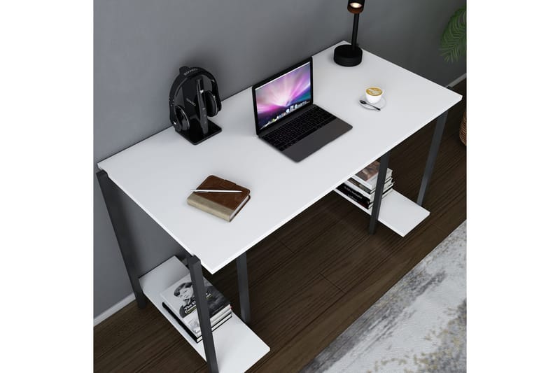 Malem Skrivebord 60x73,8x125,2 cm med opbevaring - Sort/Hvid - hæve-sænke-bord - Skrivebord - Computerbord
