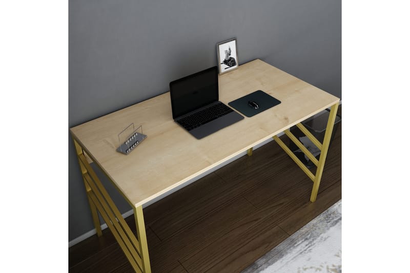 Malem Skrivebord 60x74,8x120 cm - Guld/Brun - hæve-sænke-bord - Skrivebord - Computerbord