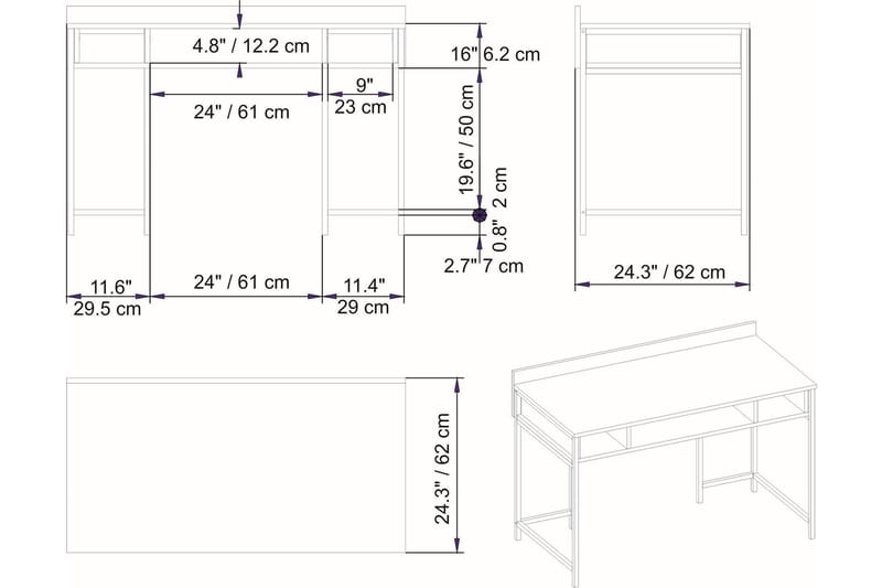 Malem Skrivebord 60x74,8x120 cm med opbevaring - Hvid - Møbler - Borde - Kontorbord - Skrivebord