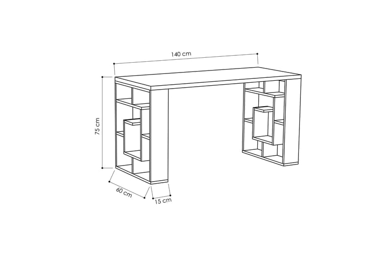 Mazell Skrivebord 140 cm med Opbevaring Hylder - Hvid/Egefarvet - Møbler - Borde - Kontorbord - Skrivebord