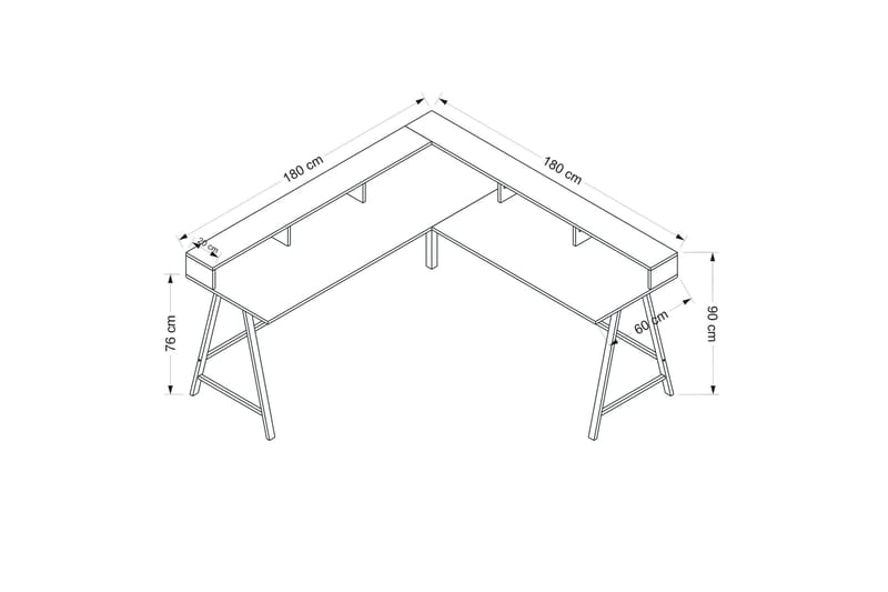 Nagender Hjørneskrivebord - Guld - Møbler - Borde - Kontorbord - Skrivebord - hjørneskrivebord