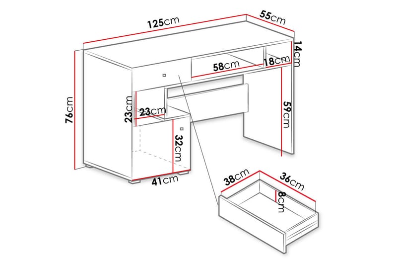 Sigmana Skrivebord 125 cm - Grå/Hvid/Natur - Møbler - Borde - Kontorbord - Skrivebord