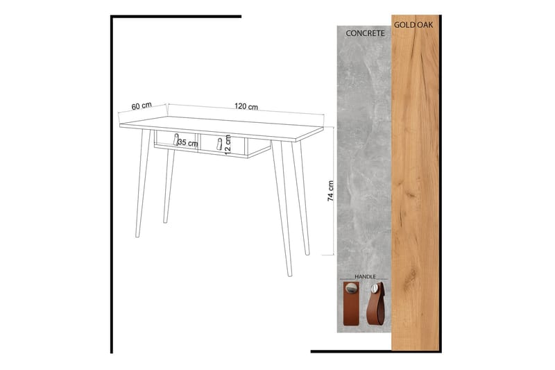 Skaberg Skrivebord 120 cm med Opbevaring 2 Skuffer - Guld/Natur/Gul - Møbler - Borde - Kontorbord - Skrivebord