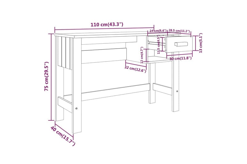 skrivebord 110x40x75 cm massivt fyrretræ gyldenbrun - Brun - Møbler - Borde - Kontorbord - Skrivebord