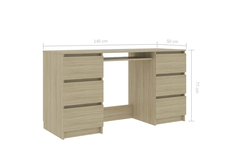 Skrivebord 140x50x77 cm Spånplade Sonoma-Eg - Brun - Møbler - Borde - Kontorbord - Skrivebord