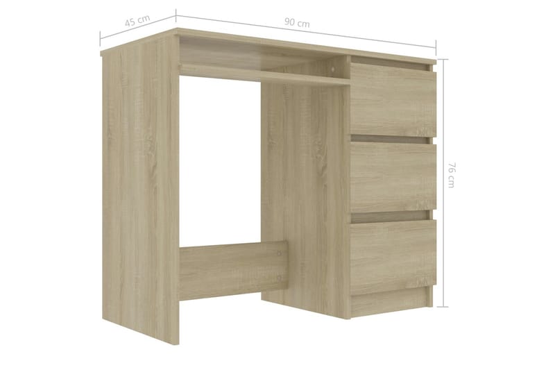 Skrivebord 90x45x76 cm Spånplade Sonoma-Eg - Brun - Møbler - Borde - Kontorbord - Skrivebord