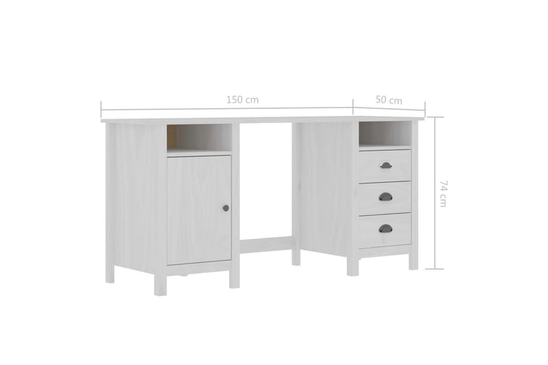 Skrivebord Hill Range 150x50x74 cm Massivt Fyrretræ Hvid - Møbler - Borde - Kontorbord - Skrivebord