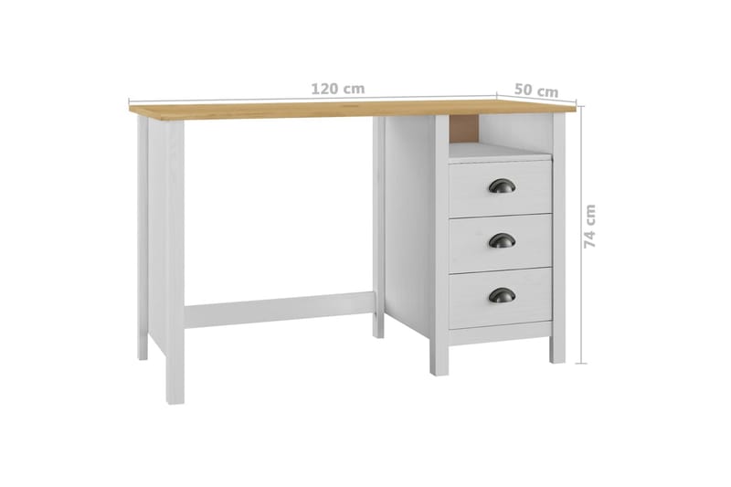 Skrivebord Hill Range 3 Skuffer 120X50X74cm Massivt Fyrretræ - Møbler - Borde - Kontorbord - Skrivebord