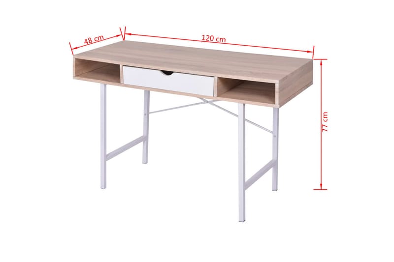 Skrivebord Med 1 Skuffe Eg Og Hvid - Flerfarvet - Møbler - Borde - Kontorbord - Skrivebord