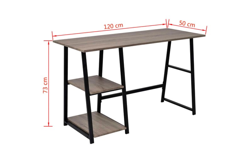 Skrivebord Med 2 Hylder Grå Og Eg - Flerfarvet - Møbler - Borde - Kontorbord - Skrivebord