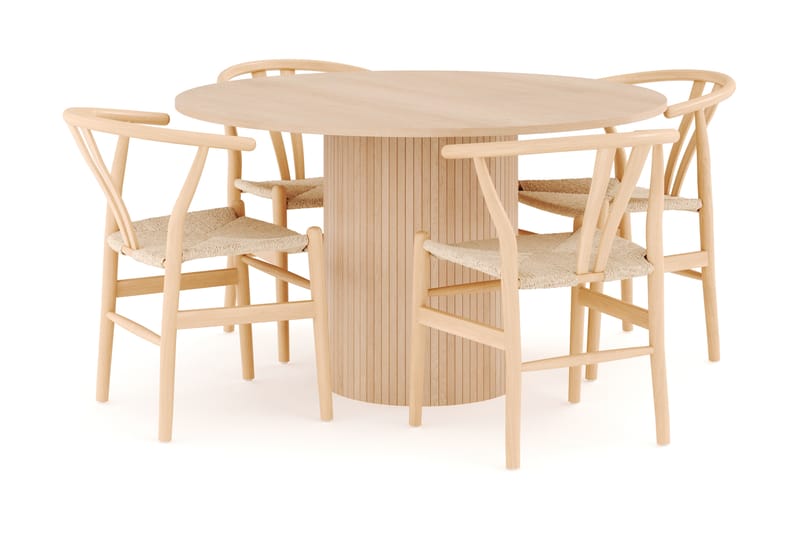 Kopparbo Spisegruppe 130 cm Rund med 4 Dastoori Spisestol - Beige - Møbler - Borde - Spisebordssæt