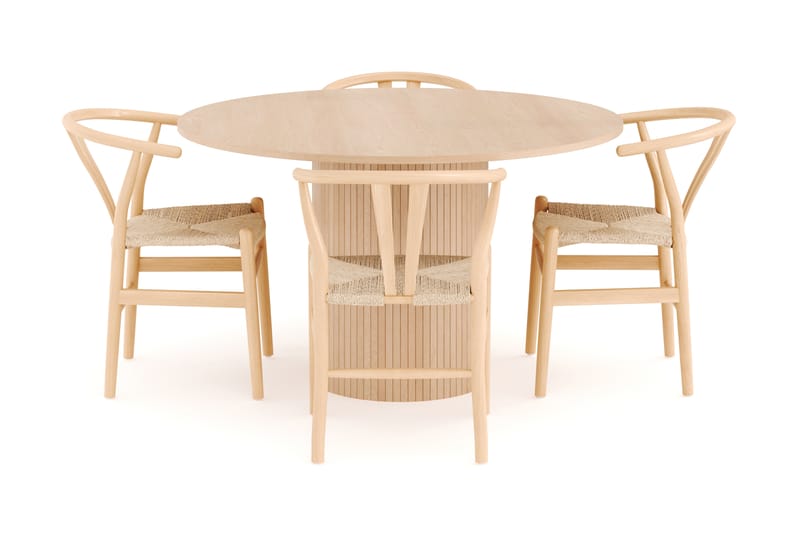 Kopparbo Spisegruppe 130 cm Rund med 4 Dastoori Spisestol - Beige - Møbler - Borde - Spisebordssæt