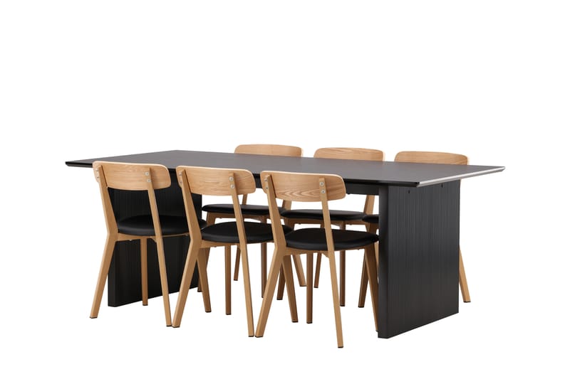 Mangat Spisebordssæt 200 cm Rektangulær med 6 Munesa Stole - Sort - Spisebordssæt