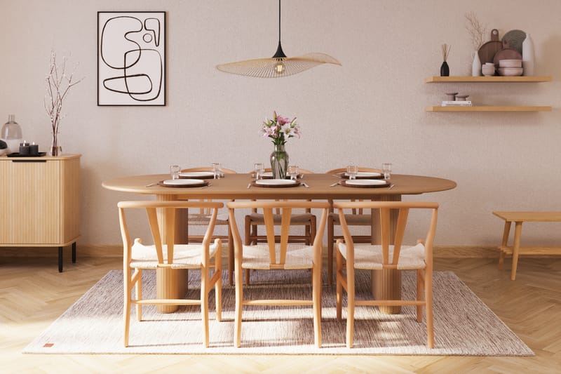 Noira Oval Spisegruppe 220 cm med 6 Dastoori Spisestole - Natur - Møbler - Borde - Spisebordssæt