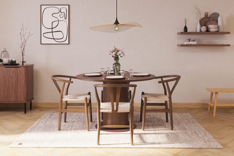 Noira Rundt Spisebordssæt 120 cm Rundt Spisebord med 4 Dastoori Spisebordsstole - Brun / Beige / Massiv Valnød - Møbler - Borde - Spisebordssæt