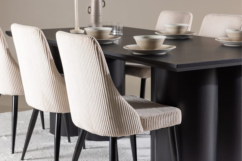 Olivia Spisegruppe 210 cm Rektangulær med 6 Leone stole - Sort/Beige - Spisebordssæt