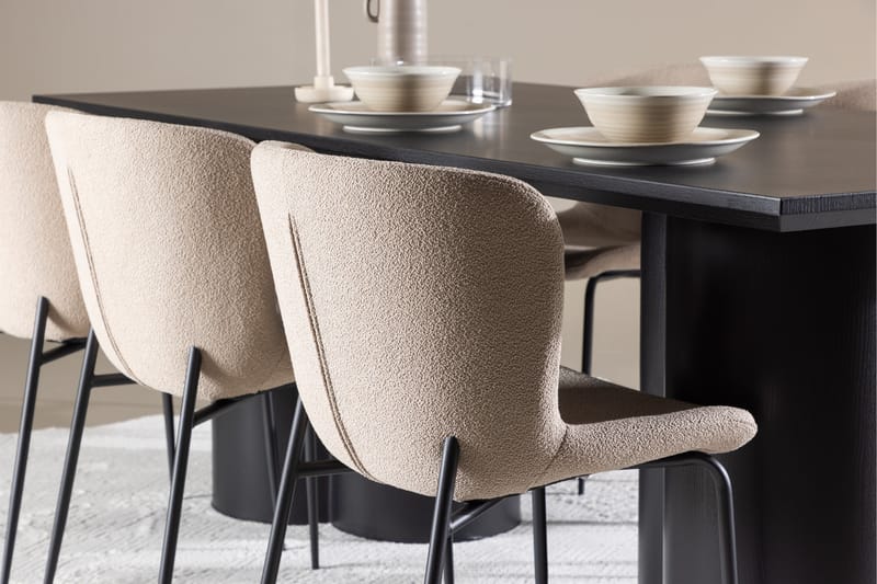 Olivia Spisegruppe 210 cm Rektangulær med 6 Modesto stole - Svart/Beige - Møbler - Borde - Spisebordssæt