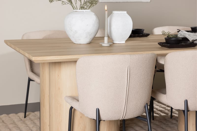 Olivia Spisegruppe 210 cm Rektangulær med 6 Modesto stole - Whitewash/Beige - Møbler - Borde - Spisebordssæt