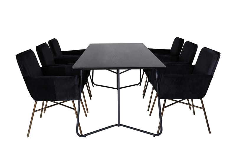 Petra Spisebordssæt 190 cm Rektangulær med 6 Petra Stole - Sort - Spisebordssæt
