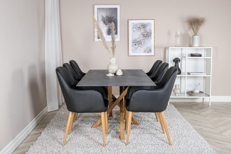 Piazza Spisegruppe 180 cm Rektangulær med 6 Comfort Stole - Sort - Møbler - Borde - Spisebordssæt