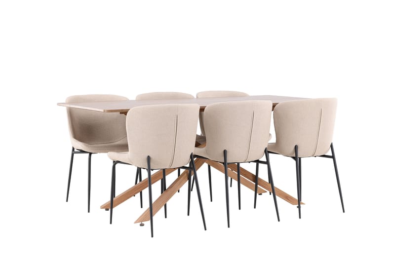 Piazza Spisegruppe 180 cm Rektangulær med 6 Modesto stole - Mocca/Beige - Møbler - Borde - Spisebordssæt