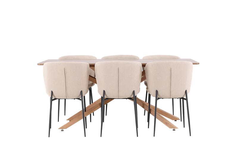 Piazza Spisegruppe 180 cm Rektangulær med 6 Modesto stole - Mocca/Beige - Møbler - Borde - Spisebordssæt