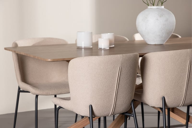 Piazza Spisegruppe 180 cm Rektangulær med 6 Modesto stole - Mocca/Beige - Møbler - Borde - Spisebordssæt