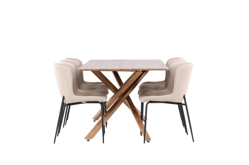 Piazza Spisegruppe 180 cm Rektangulær med 6 Modesto stole - Mocca/Beige - Møbler - Borde - Spisebordssæt