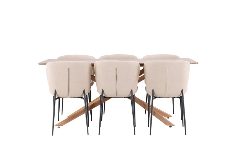 Piazza Spisegruppe 180 cm Rektangulær med 6 Modesto stole - Mocca/Beige - Møbler - Borde - Spisebordssæt