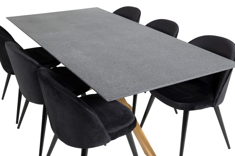 Piazza Spisegruppe 180 cm Rektangulær med 6 Velvet Stole - Sort - Møbler - Borde - Spisebordssæt