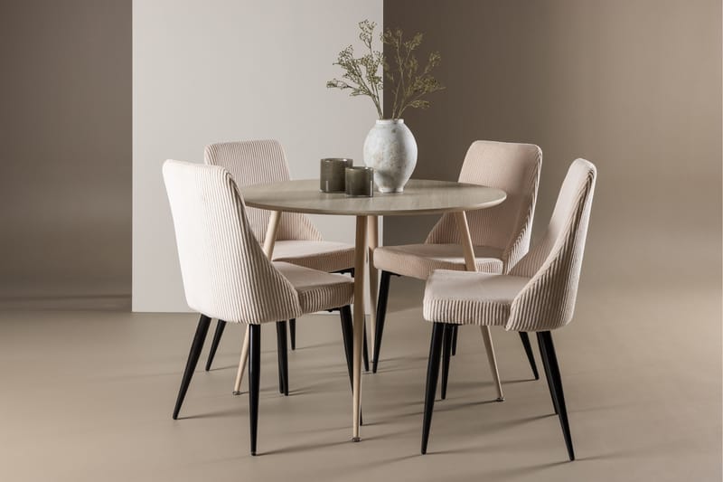 Plaza Spisegruppe 100 cm Rundt med 4 Leone stole - Whitewash/Beige - Møbler - Borde - Spisebordssæt