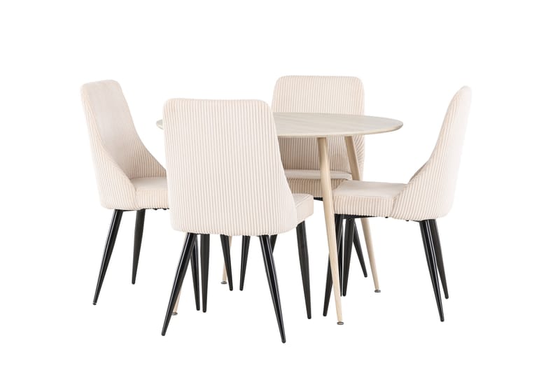 Plaza Spisegruppe 100 cm Rundt med 4 Leone stole - Whitewash/Beige - Møbler - Borde - Spisebordssæt