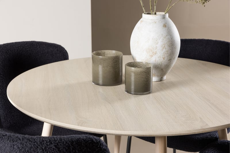 Plaza Spisegruppe 100 cm Rundt med 4 Modesto stole - Whitewash/Sort - Møbler - Borde - Spisebordssæt