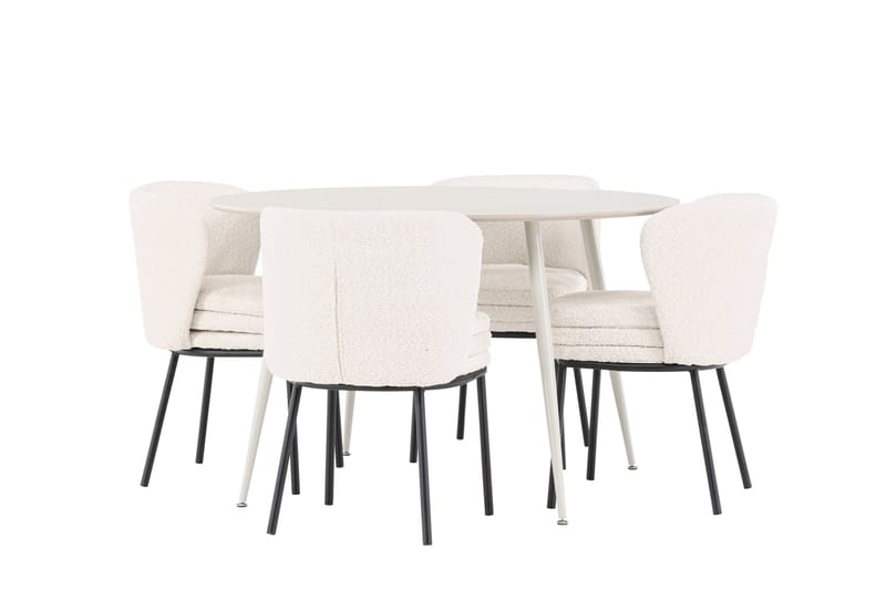 Plaza Spisegruppe 120 cm Rundt med 4 Agnes stole - Beige/Hvit - Møbler - Borde - Spisebordssæt